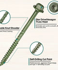 Heavy Duty Wood Structural Screws 14 X 8 50 Pack with Hex Head Lag Screws, Rust Resistant Timber Screws, close-up view showing features.