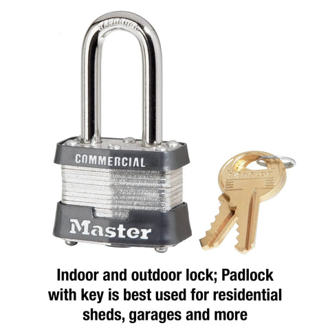 Outdoor Padlock With Key For Gates And Fences Sheds Garages And Tool Boxes Built Tough As Nails With Hardened Steel Shackle And Laminated Steel Body Commercial Grade Security For Home And Shop Use shown with two keys