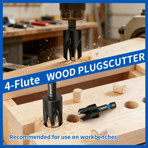 Professional 18 Piece Countersink Drill Bit Set Featuring M2 High Speed Steel Tapered Bits, 4-flute wood plug cutter in action.