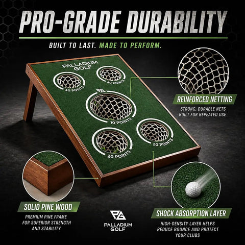 Chipping Golf Game Board Set For Indoor Outdoor Fun Heavy Duty Solid Pine Wood Golf Cornhole Style Practice Board