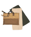 Packable Micro-Terry Washcloth Kit for travel with two 10x10 cloths in OD green and sand, ultra soft and absorbent, ideal for camping.
