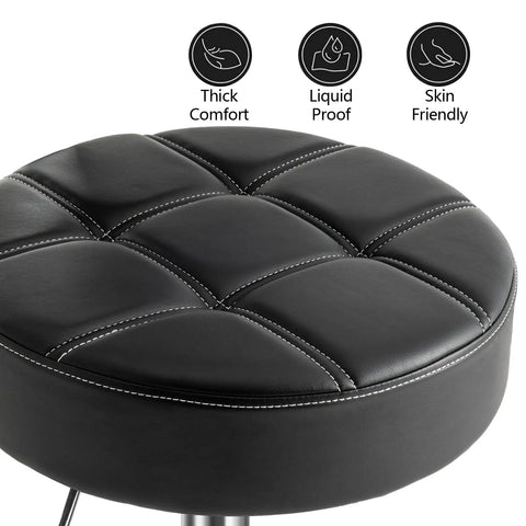 Lockable Rolling Stool With Quiet Rubber Wheels And Footrest Pro Grade Comfort showing black cushioned seat detail