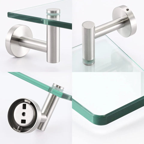 Glass Bathroom Shelf 20 Inch Rectangular With 8mm Tempered Glass And Rustproof Metal Bracket, safe rounded corner design.