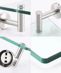 Close-up of Two Pack 20 Inch Tempered Glass Floating Shelves With Rustproof Stainless Steel Brackets, brushed finish detail