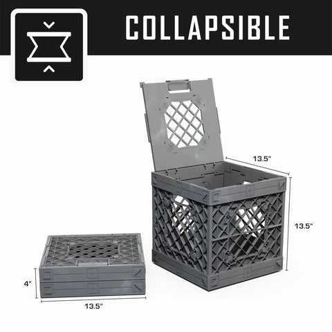 UC01 Modular Collapsible Crates 3 Pack in Gray showing open and folded stackable storage cubes for garage or office use.