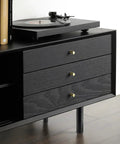 Black dresser with 4 Pack 6 Inch Metal Cylinder Furniture Legs With M8 Screws Black Finish Durable Replacement Feet shown under it