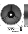 Heavy Duty 5 Inch Steel Caster Wheel With Smooth Roll Bearing Extra Wide 2 Inch Base showing top and side view with roller bearing.