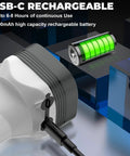 Detail view of the USB-C rechargeable port and battery of Rechargeable All In One 2 In 1 Flashlight Lantern With 360 Degree Camping Light And Emergency Strobe, Ultra Compact Outdoor LED For Camping, Power Outages, Travel And Car Emergencies