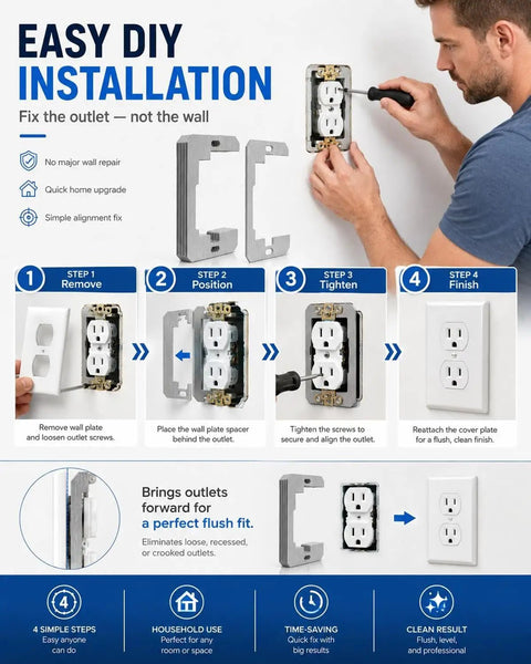 Premium Metal Wall Plate Spacers For Snapping Out Wonky Electrical Outlets And Locking In A Smooth Flush Fit For Straight Shot Home Repair Jobs With Zero Shake Or Wobble