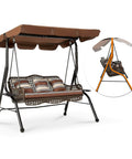 Three Seat Outdoor Patio Swing Chair With Large Convertible Canopy Porch Glider Hammock Lounge Chair For Porch Rattan Wicker Steel Frame Cushions And Pillows Brown