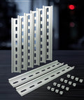 DIN Rail Slotted Aluminum 8 Inch Length By 35mm Width For Mounting Relays Contactors Circuit Breakers And Terminal Blocks RoHS Compliant Includes 16 Size 10 Stainless Steel Screws