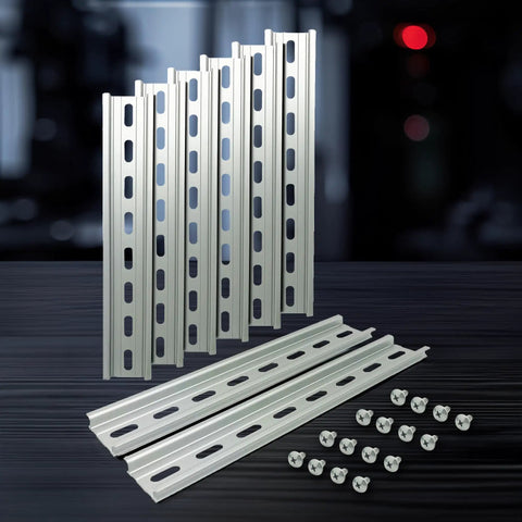 DIN Rail Slotted Aluminum 8 Inch Length By 35mm Width For Mounting Relays Contactors Circuit Breakers And Terminal Blocks RoHS Compliant Includes 16 Size 10 Stainless Steel Screws