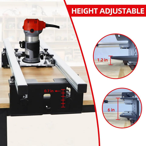 Router Sled For Flattening Slabs Three Axis 48 Inch Height Adjustment System showing adjustable height settings