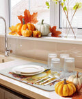 Fall Thanksgiving Dish Drying Mat For Kitchen Counter Yellow Pumpkin Sunflower Wood Grain Look Absorbent Microfiber 16x18 Inches