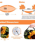 Diagram showing size, folded dimensions, and storage bag of Portable Double And Single Hammock With Storage Bag For Camping in Sunflower Color