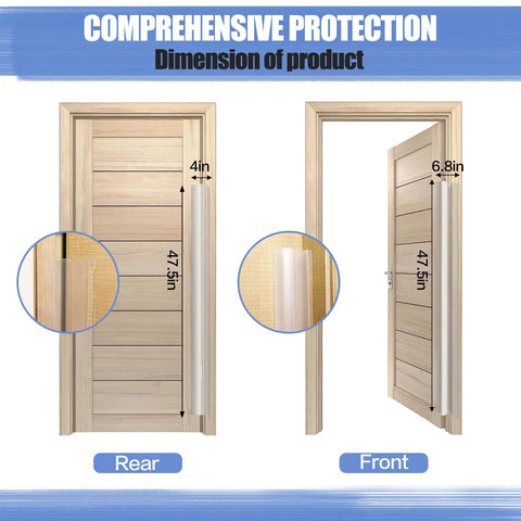 Essential Finger Pinch Door Guard For Toddlers visible from front and rear, dimensions 47.5in height and 4in width.