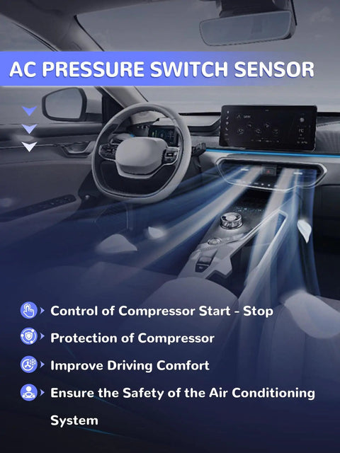 Interior car dashboard showing AC airflow with benefits of Air Conditioning Pressure Switch Sensor Replacement OEM 1551343 13587668.