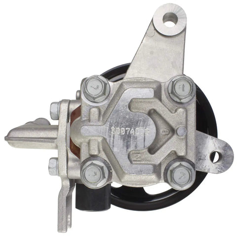 Direct Fit Power Steering Pump Serving Straight Outta Factory Pressure And Tight Steering Control For Smooth Street Cruising With Absolutely Zero Installation Drama, top view showing aluminum housing and mounting hardware.