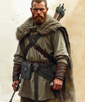 Man wearing Five Piece Medieval Belt Costume Accessories Kit For Ren Faire Cosplay, with pouch and Viking gear