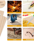 Four-pack basswood sheets, 12x12 in, 1/12 in thick; unfinished wood blanks shown for laser, knife, saw, carving, burning.