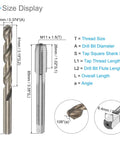 Tap And Drill Bit Set M11 X 1.5 Right Hand Thread 9.5mm Drill Diameter For Threading And Repairing Metric Machine Screw Tap And Twist Drill Bit Tool Kit 1 Set, showing size and dimensions of drill and tap.