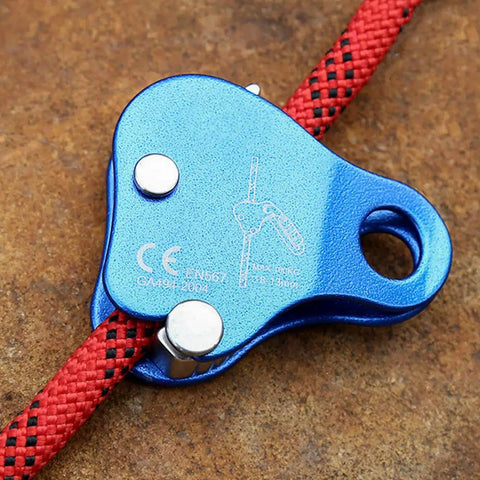Beefy Aluminum Climbing Rope Grab Self Locking Safety Ascender for Fall Protection in blue on 8-13mm rope