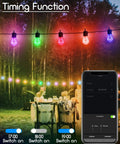 Outdoor Solar String Lights 48 Ft Waterproof Dimmable With Timer Bluetooth App And Remote 20 Scene Color Modes displayed in garden