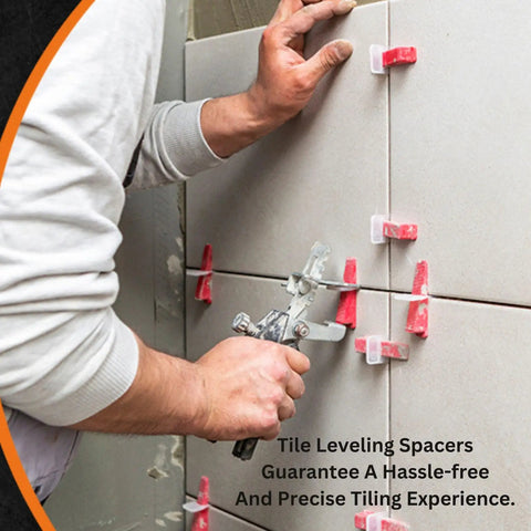 Person using Tile Leveling System Kit with One Eighth Inch Spacers and 1500 Clips for DIY and Pros Easy to Use Achieve Perfect Level