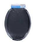 Ultra Plush Cushioned Toilet Seat With Soft Vinyl Comfort, Black Finish, Elongated Toilet Compatible in packaging