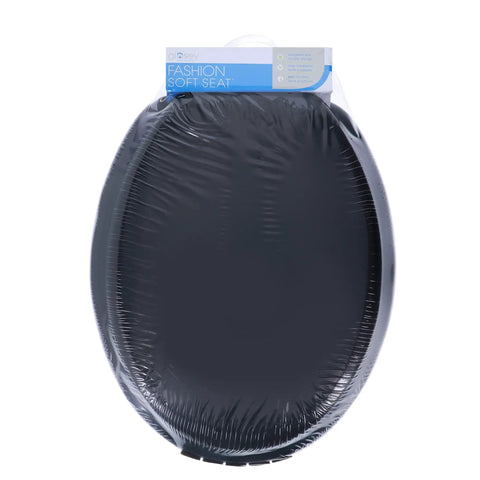 Ultra Plush Cushioned Toilet Seat With Soft Vinyl Comfort, Black Finish, Elongated Toilet Compatible in packaging