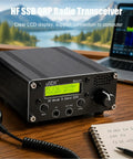 8 Band Shortwave Radio Transceiver With LCD Display, Portable HF SSB SDR QRP Ham Radio for Amateur Operators on wooden table