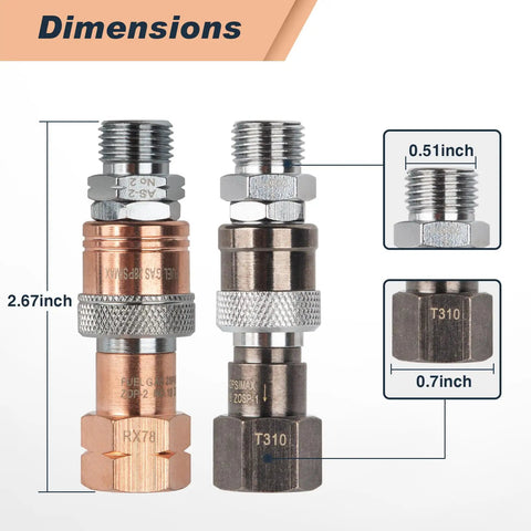 Cutting Torch Quick Connect Fittings For Oxy Acetylene And Oxygen Fuel Lines With Nine Sixteenth Inch B Fittings Heavy Duty Pro Grade