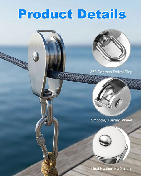 Two Pack M50 304 Stainless Steel Wire Rope Crane Pulley Block Heavy Duty Rust Resistant Moisture Proof Design Rugged Pulley Block For Hoists Winches And Lifting Equipment, 50mm pulley