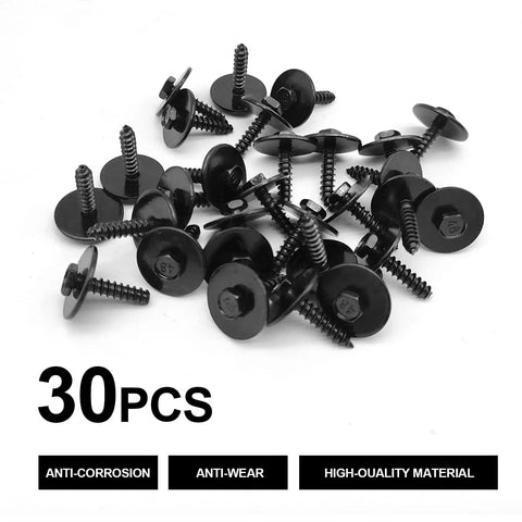 Thirty Piece Heavy Duty Hex Head Self Tapping Screws M4.2 X 20mm Black Phosphate Finish With Seven Mm Hex Drive Rigged Right Automotive Hardware For Dash Panels And Brackets.