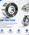 Close-up of 608RS ball bearing showing low friction features; part of 52 Piece Miniature Deep Groove Ball Bearing Kit With 10 Size Range Includes 608ZZ 608RS R188ZZ 624ZZ 693ZZ 685ZZ 623ZZ MR105RS MR128RS MR63RS Low Friction Precision Bearings For 3D Printers Skateboards Robotics And DIY Projects.