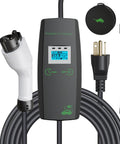 Portable Level 1 And 2 Ev Charger Cord 3.84Kw Fast Charge With 23Ft Heavy Duty Cable Digital Timer 110To240V dual voltage adapter.