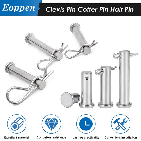 132-Piece Clevis Pin, Cotter Pin, And Hair Pin Set With 304 Stainless Steel, showing various sizes and styles of pins and clips.