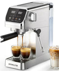 Compact Espresso Machine With Milk Frother And Touchscreen, 20 Bar Pressure, 1400W Fast Heat, Stainless Steel Coffee Maker