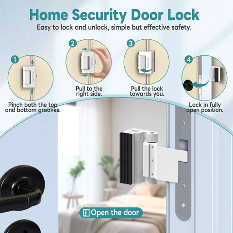 Upgraded Portable Security Door Reinforcement Lock No Drilling Flip Latch Keeps Unwanted Entry Out for Inward Opening Doors