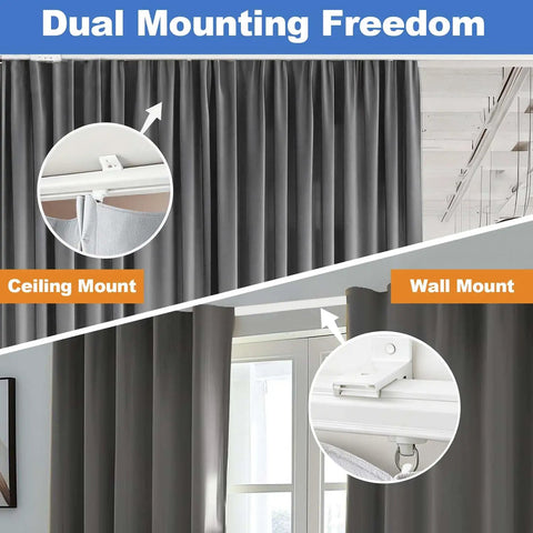 Heavy Duty Ceiling And Wall Mounted Curtain Track System With Roller Hooks And Sliding Rails White 3Ft To 6Ft Aluminum Alloy Durable Curtain Rail Set For Home Upgrade Built To Last, ceiling and wall mount shown