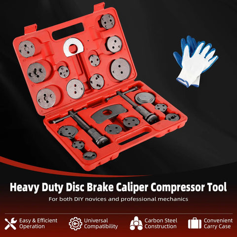 Pro Grade 24 Piece Disc Brake Caliper Wind Back Tool Set with carry case and gloves
