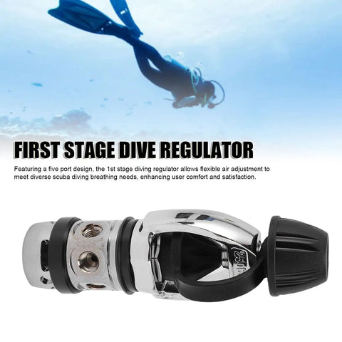 First Stage Scuba Regulator Five Port Chrome Plated Brass Construction Pro Grade Durable Underwater Diving Gear with diver