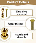 Product details of Heavy Duty Gold Tone Zinc Alloy Shelf Rail Brackets 4 Pack showcasing zinc alloy material, clear thread, and durability.