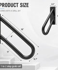 Compact U Shaped Pipe Grab Handle Wall Mount For 1 To 2 Steps Non Slip Stair Railing dimensions on wall with drill bit visible.