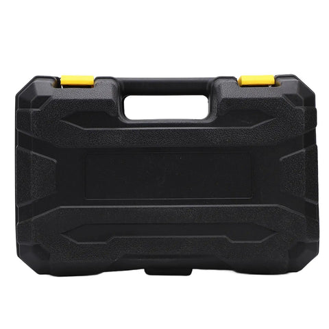 Rosvola Mini Bench Grinder Cordless With Flexible Shaft And Rechargeable Battery storage case, durable black design with handle.