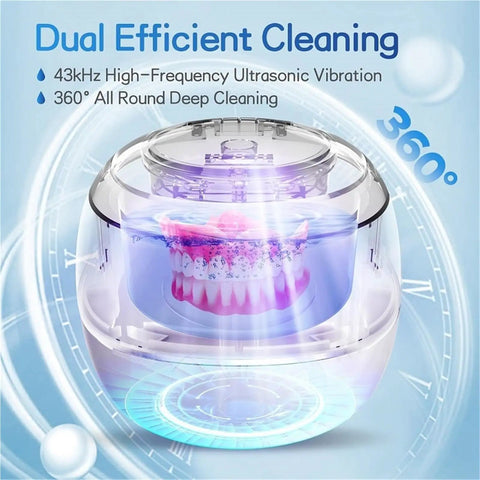 Sleek Ultrasonic Cleaner Kicks Deep Grime From Retainers Mouth Guards And Braces With Dual Modes In 360° Cleaning Pod.