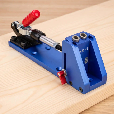 Top Notch Pocket Hole Jig With Adjustable Clamp For Woodworking Pros Who Want Flawless Cabinet Doors And Furniture Builds Every Single Time Using Heavy Duty Drill Guide System, blue anodized