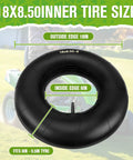 Premium Heavy Duty 18x8.50-8 And 18x9.50-8 Inner Tube Featuring Tr-13 Valve Stem, measuring 18 inches outside and 8 inches inside.