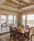 Farmhouse White Wood Pendant Chandelier For Dining Room With Open Cage Frame Rustic French Country Lighting Distressed Wood And Metal Finish Dual Finish Rustic Chic Ceiling Light
