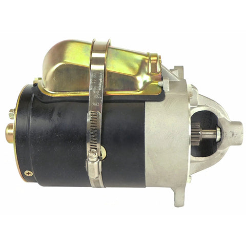 Side view of 12V Marine Starter Replacement For Crusader Inboard And Sterndrive Engines CCW 9 Tooth Direct Bolt On Fit, showing components.